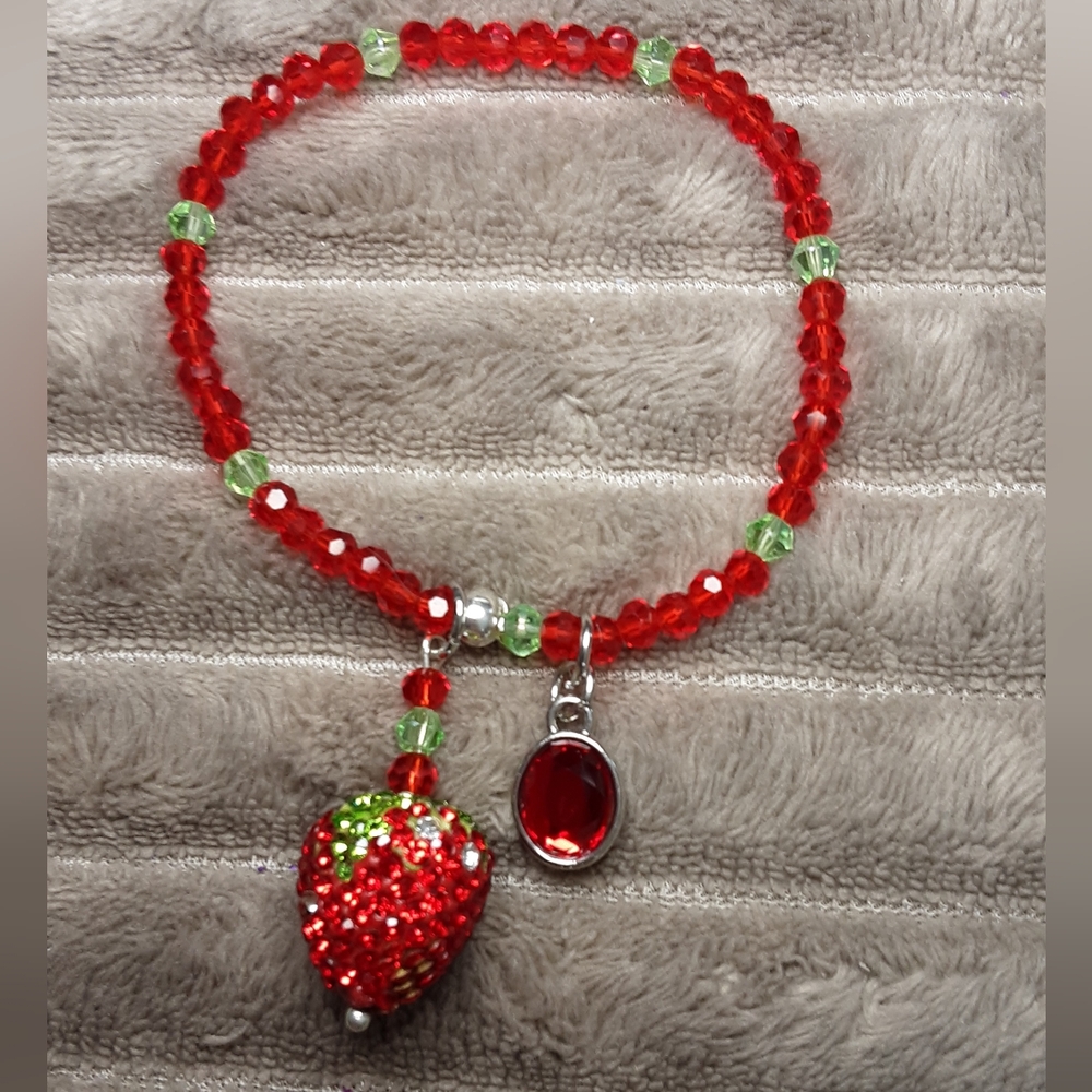 Handmade Strawberry Stretch Bracelet 8" Unstretched